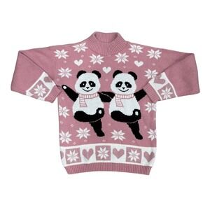 Vintage 80s Private Eyes Pink Panda‎ Sweater USA Acrylic Lurex